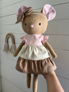 Dress-up Doll Outfit - Ruffle dress pink/cream/mocha