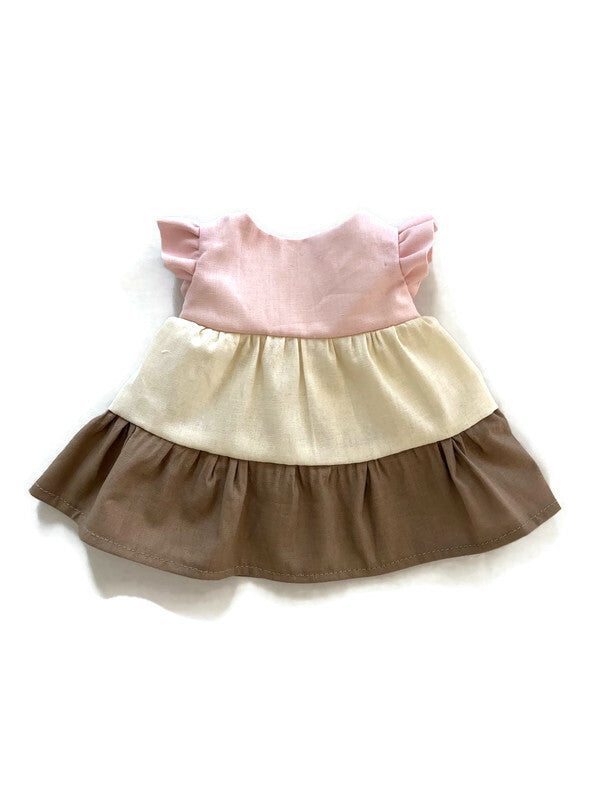 Dress-up Doll Outfit - Ruffle dress pink/cream/mocha