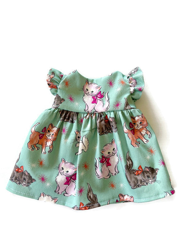 Dress-up Doll Outfit - Cat print ruffle sleeve dress