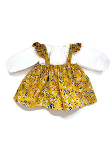 Dress-up Doll Outfit - Mustard floral flutter-strap skirt & blouse